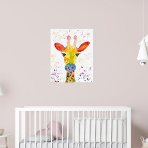 Giraffe Abstract Animals Wild Cute Art Rainbow Poster