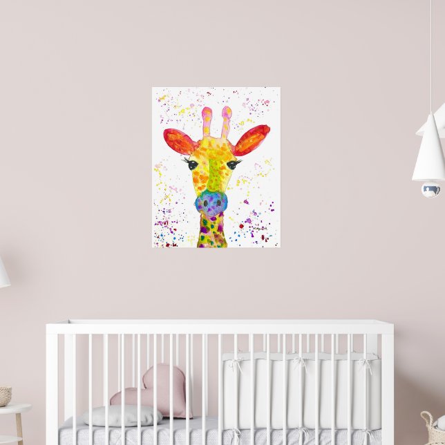 Giraffe Abstract Animals Wild Cute Art Rainbow Poster (Nursery 2)