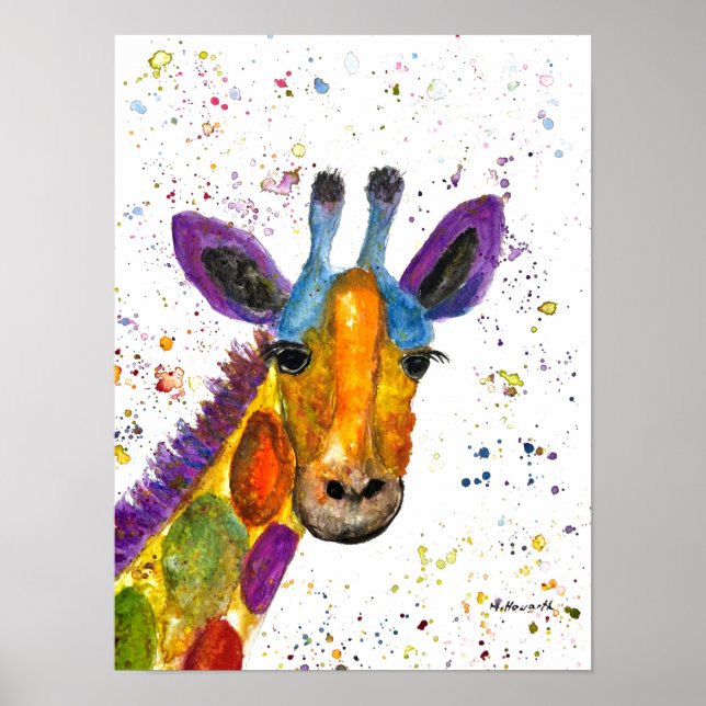 Giraffe Abstract Animals Wild Cute Art Rainbow Poster (Front)