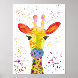 Giraffe Abstract Animals Wild Cute Art Rainbow Poster