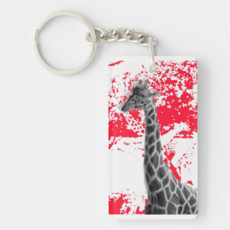 Giraffe, Abstract In Red Key Ring