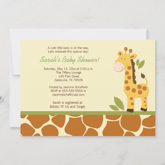 Giraffe Adventure 5x7 Baby Shower Invitation (Front)