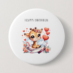 Giraffe Aeroplane Birthday 7.5 Cm Round Badge