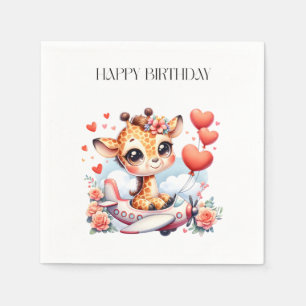 Giraffe Aeroplane Birthday Napkin