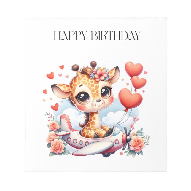 Giraffe Aeroplane Birthday Notepad (Front)