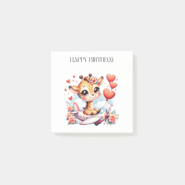 Giraffe Aeroplane Birthday Post-it Notes (Front)