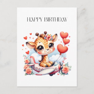 Giraffe Aeroplane Birthday Postcard