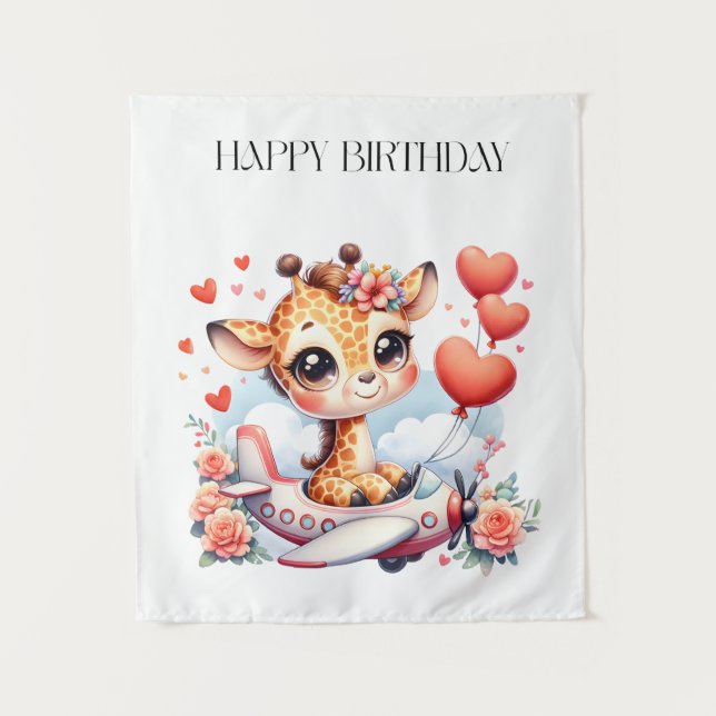Giraffe Aeroplane Birthday Tapestry (Front)