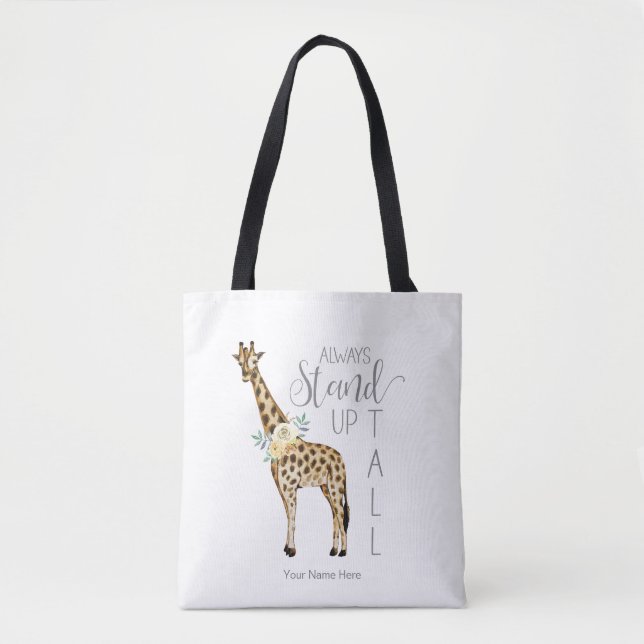 Giraffe Always Stand Up Tall Modern Watercolor Tote Bag (Front)