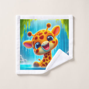 Giraffe am Wasserfall Wash Cloth