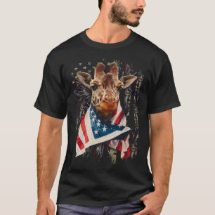 Giraffe American Flag 4th July Independence Americ T-Shirt
