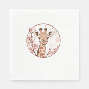 Giraffe Amidst Cherry Blossoms Circle   Napkin