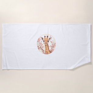 Giraffe Among Cherry Blossoms Circle Art Beach Towel