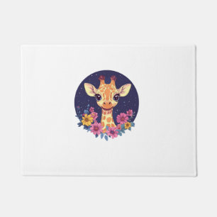 Giraffe Among Flowers Under Starry Night Charm Doormat
