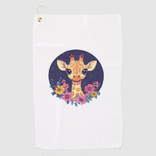 Giraffe Among Flowers Under Starry Night Charm Golf Towel