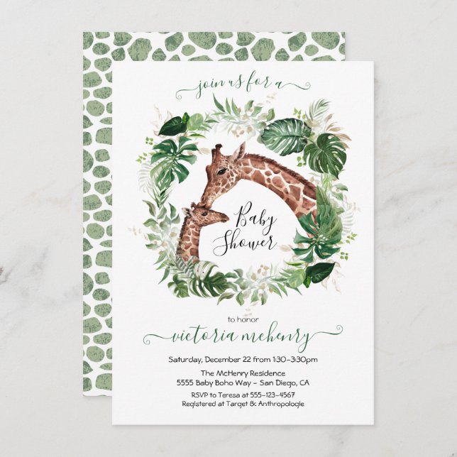 Giraffe and Baby Jungle Baby Shower Invitation (Front/Back)
