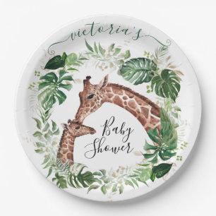 Giraffe and Baby Jungle Baby Shower paper plates