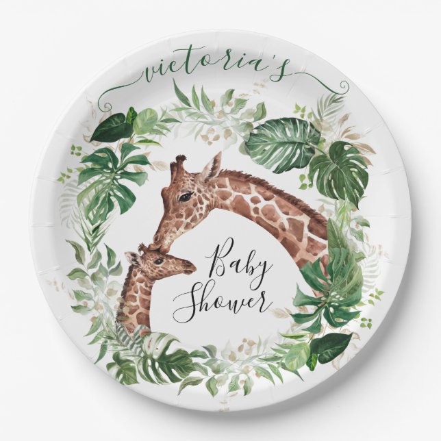 Giraffe and Baby Jungle Baby Shower paper plates (Front)