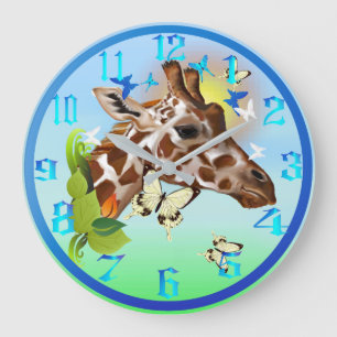 GIRAFFE and BUTTERFLIES Large Clock