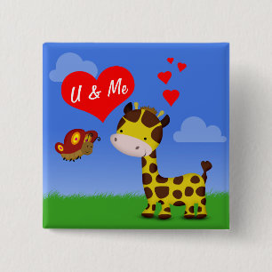 Giraffe and Butterfly in Love 15 Cm Square Badge