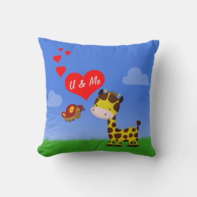 Giraffe and Butterfly in Love Cushion (Front)