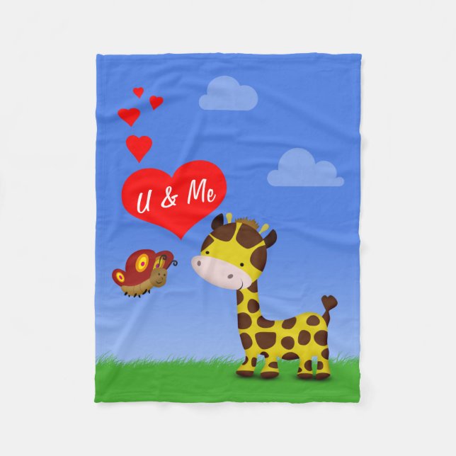 Giraffe and Butterfly in Love Fleece Blanket (Front)