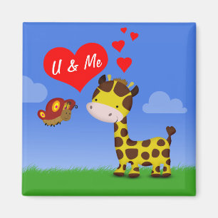 Giraffe and Butterfly in Love Magnet