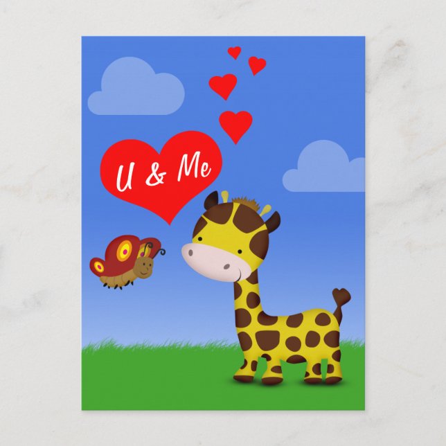 Giraffe and Butterfly in Love Postcard (Front)