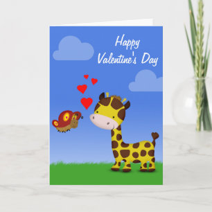 Giraffe and Butterfly Valentine's Day Holiday Card