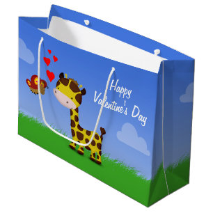 Giraffe and Butterfly Valentine's Day Large Gift Bag