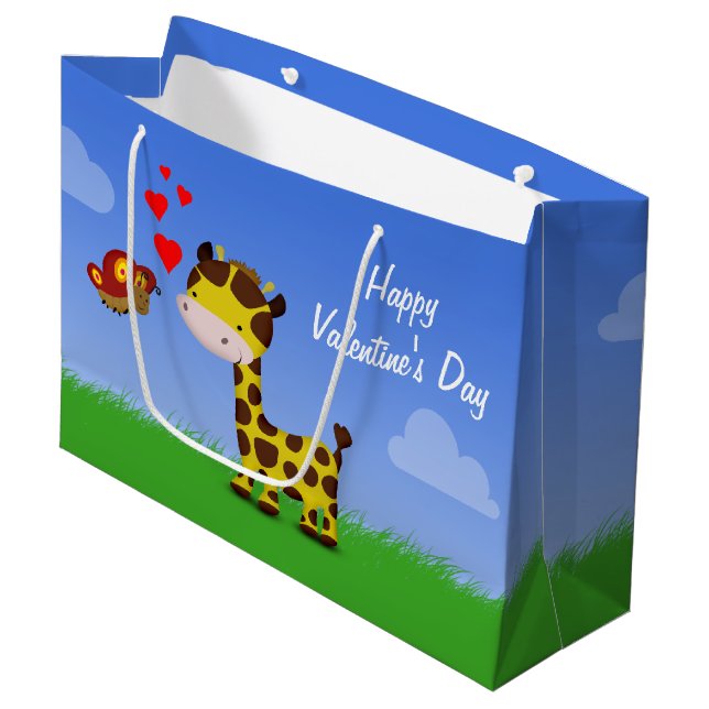 Giraffe and Butterfly Valentine's Day Large Gift Bag (Front Angled)