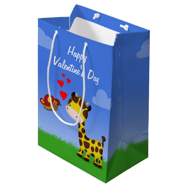 Giraffe and Butterfly Valentine's Day Medium Gift Bag (Front Angled)