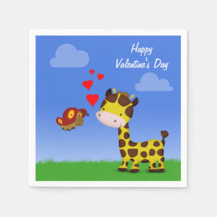 Giraffe and Butterfly Valentine's Day Napkin