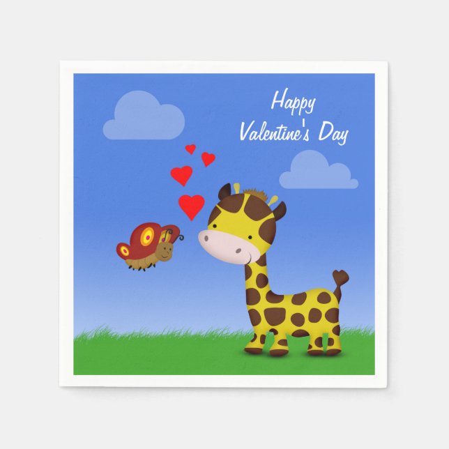 Giraffe and Butterfly Valentine's Day Napkin (Front)