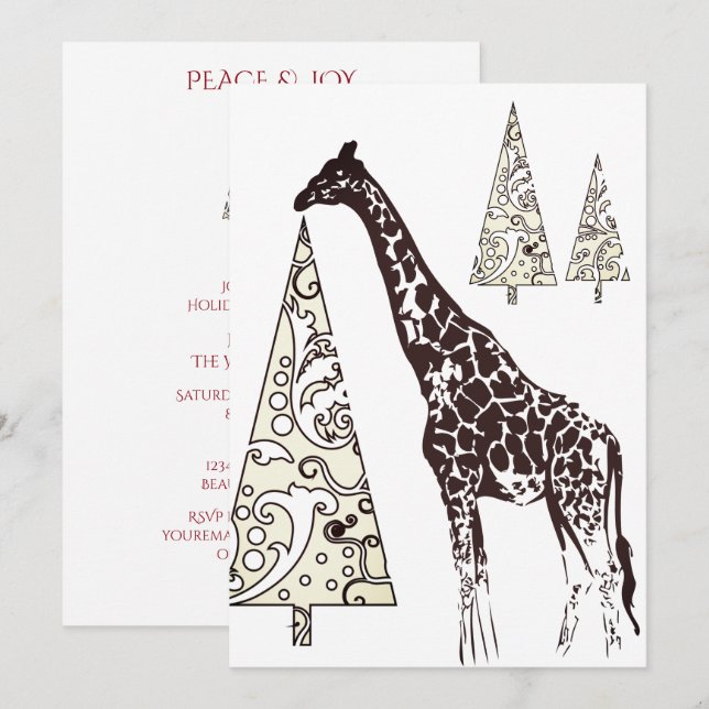 Giraffe and Christmas Trees Holiday Party Invitation (Front/Back)
