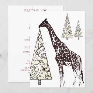 Giraffe and Christmas Trees Holiday Party Invitation