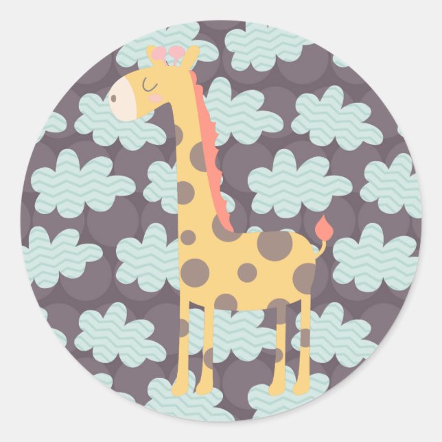 Giraffe and Clouds Classic Round Sticker (Front)