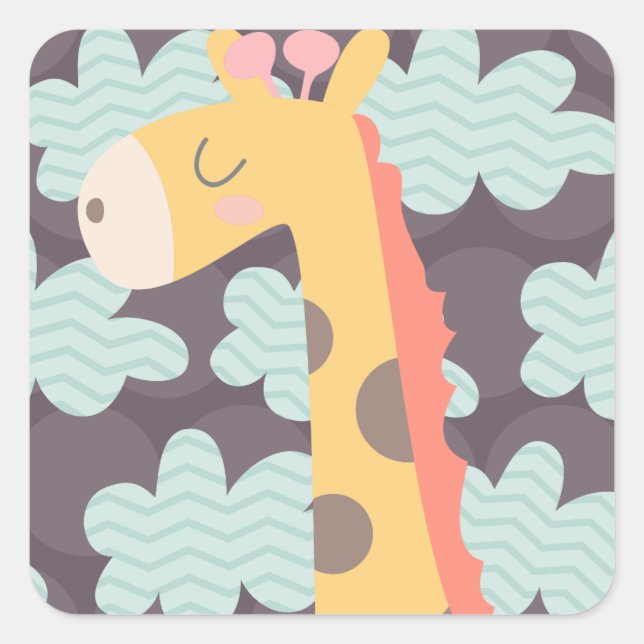 Giraffe and Clouds Square Sticker (Front)