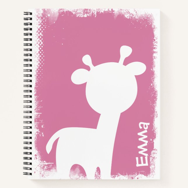 Giraffe and deer pink notebook with name (Front)