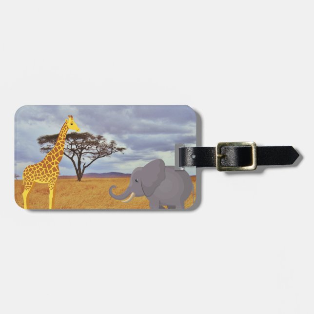 giraffe and elephant in the safari luggage tag (Front Horizontal)