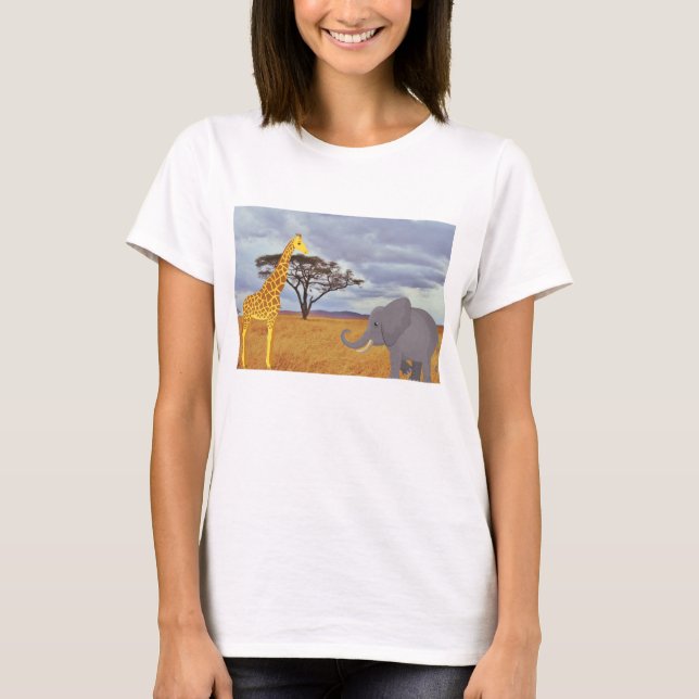 giraffe and elephant in the safari T-Shirt (Front)