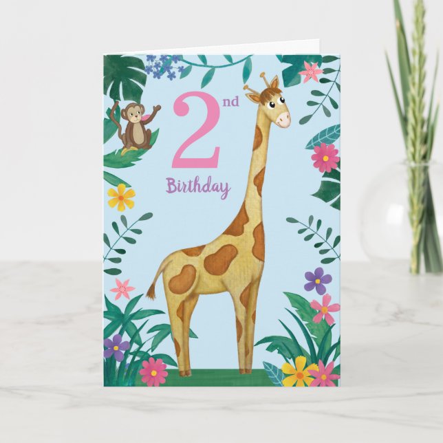 Giraffe And friends 2nd Birthday Card (Front)