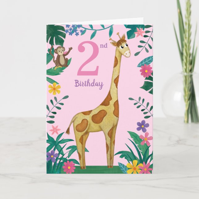 Giraffe And friends 2nd Birthday Card (Front)