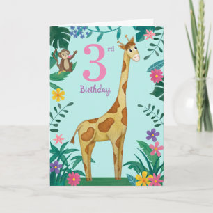 Giraffe And friends 3rd Birthday Card