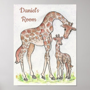 Giraffe and Her Calf Poster