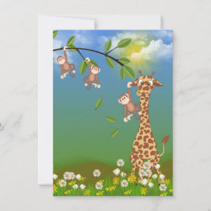 Giraffe and Monkey 1st Birthday Party Invitation