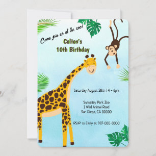 Giraffe and Monkey Safari or Zoo Party Invitation