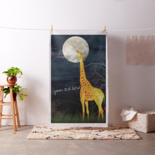 Giraffe and Moon Custom Combed Cotton Fabric