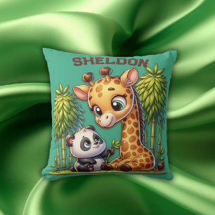 Giraffe and Panda Monogrammed Name   Cushion