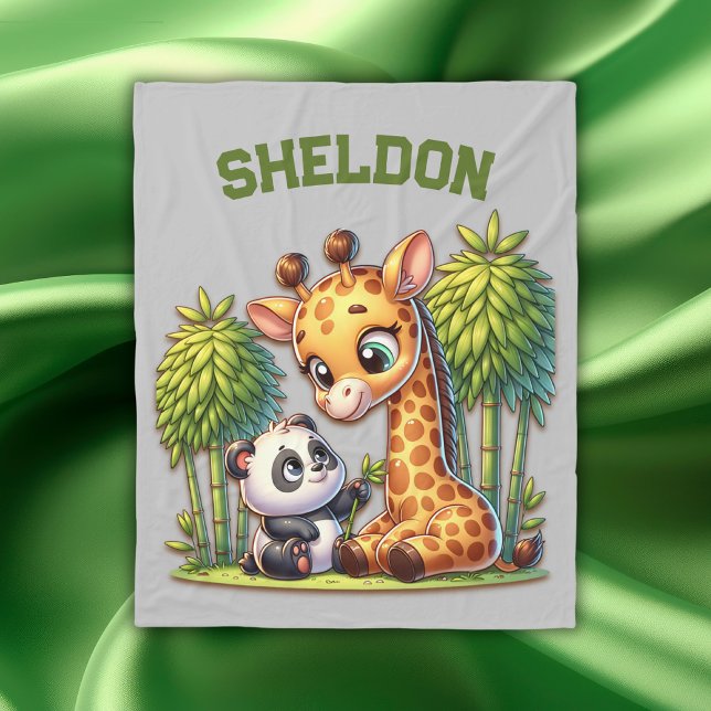 Giraffe and Panda Monogrammed Name | Fleece Blanket (Creator Uploaded)